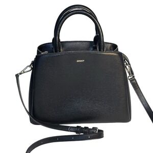DKNY Satchel Bag Womens Black Structured Top Handle Shoulder Purse Gold Hardware